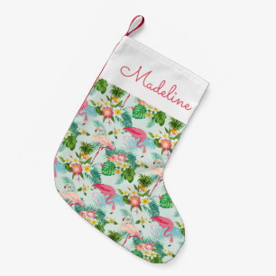 Vintage Tropical Flowers And Birds   Add Your Name Small Christmas Stocking