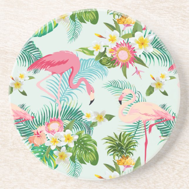 Vintage Tropical Flowers And Birds Coaster (Front)