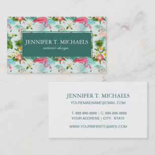 Vintage Tropical Flowers And Birds   Monogram Business Card
