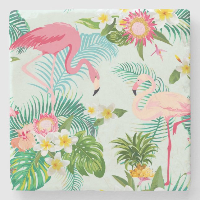 Vintage Tropical Flowers And Birds Stone Coaster (Front)
