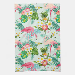 Vintage Tropical Flowers And Birds Tea Towel