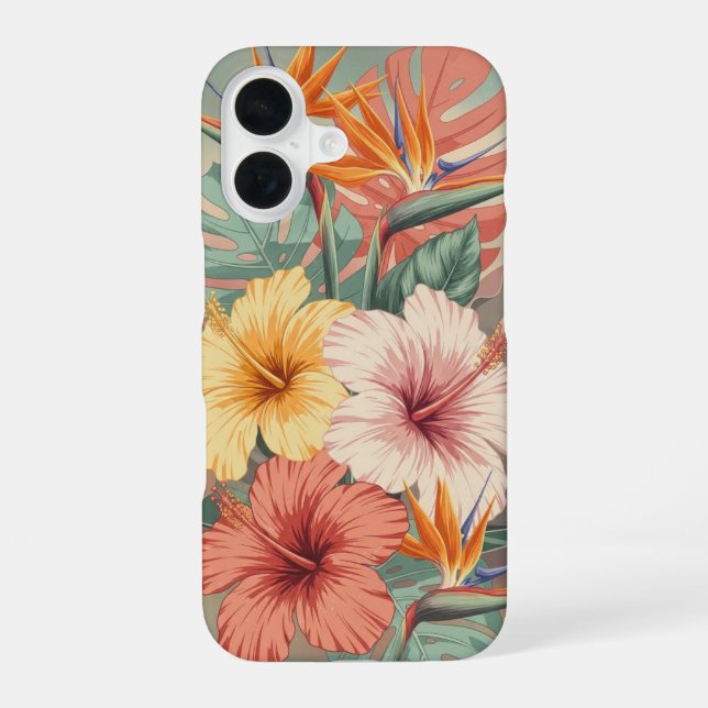 Vintage Tropical Flowers iPhone 16 Case (Back)