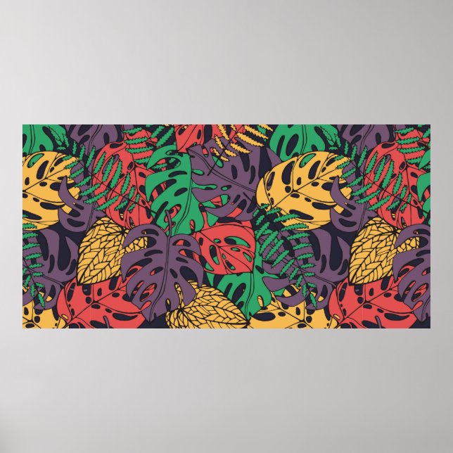 Vintage tropical flowers seamless pattern poster (Front)
