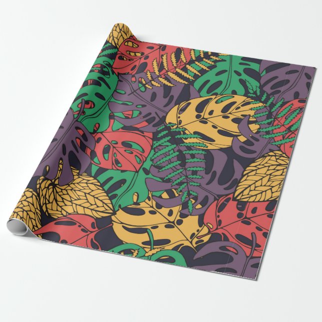 Vintage tropical flowers seamless pattern wrapping paper (Unrolled)