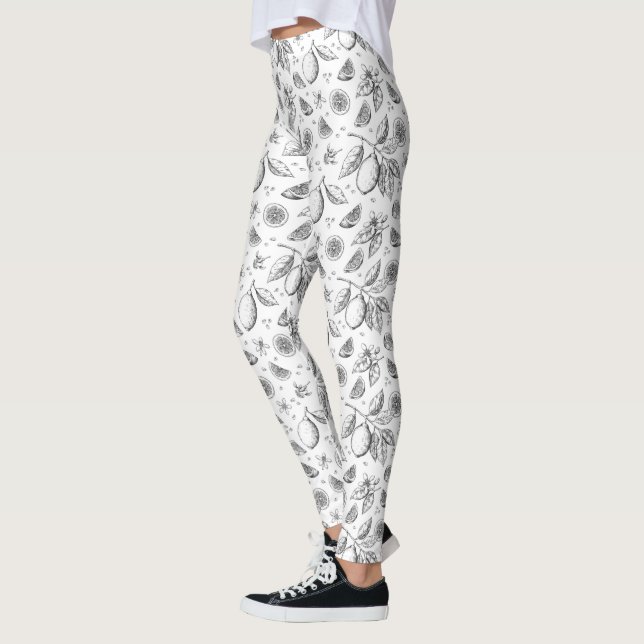 Vintage Tropical Fruit Lemon Floral Pattern Leggings (Left)