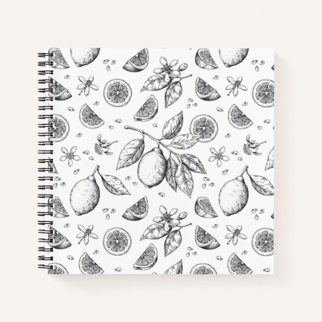 Vintage Tropical Fruit Lemon Floral Pattern Notebook (Front)