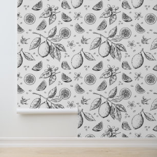 Vintage Tropical Fruit Lemon Floral Pattern Wallpaper