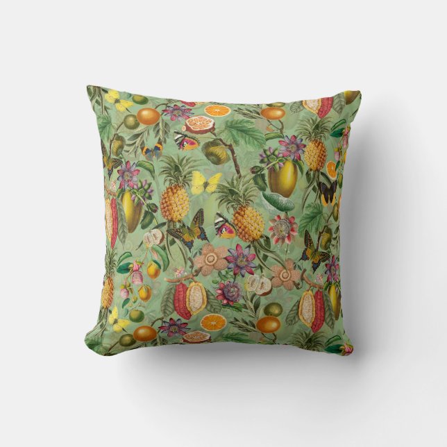 Vintage Tropical Fruits Throw Pillow (Front)