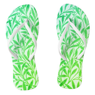 Vintage Tropical Green Willow Leaves Botanical Jandals