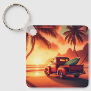 vintage tropical/Hawaiian surf truck Key Ring