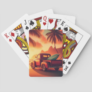 vintage tropical/Hawaiian surf truck Playing Cards
