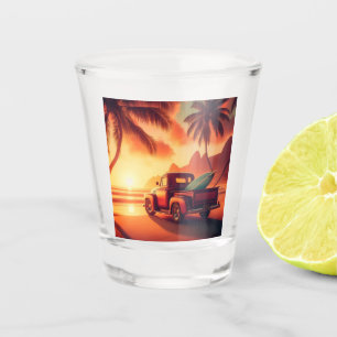 vintage tropical/Hawaiian surf truck Shot Glass