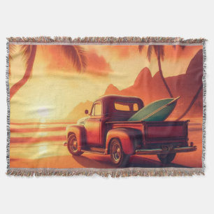 vintage tropical/Hawaiian surf truck Throw Blanket