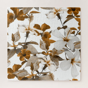 Vintage Tropical Hibiscus: Photo Collage Pattern Jigsaw Puzzle