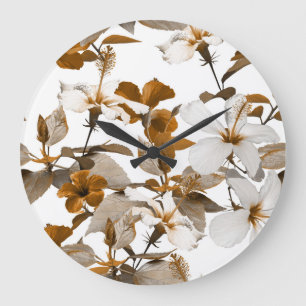 Vintage Tropical Hibiscus: Photo Collage Pattern Large Clock