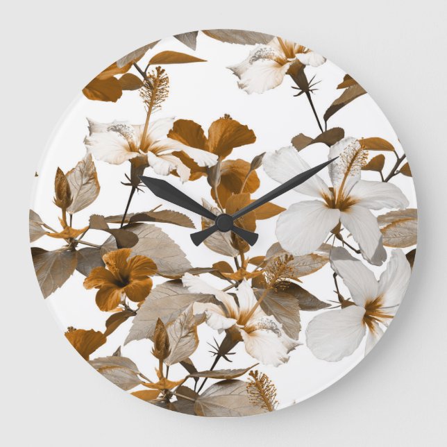 Vintage Tropical Hibiscus: Photo Collage Pattern Large Clock (Front)