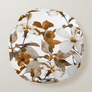 Vintage Tropical Hibiscus: Photo Collage Pattern Round Cushion