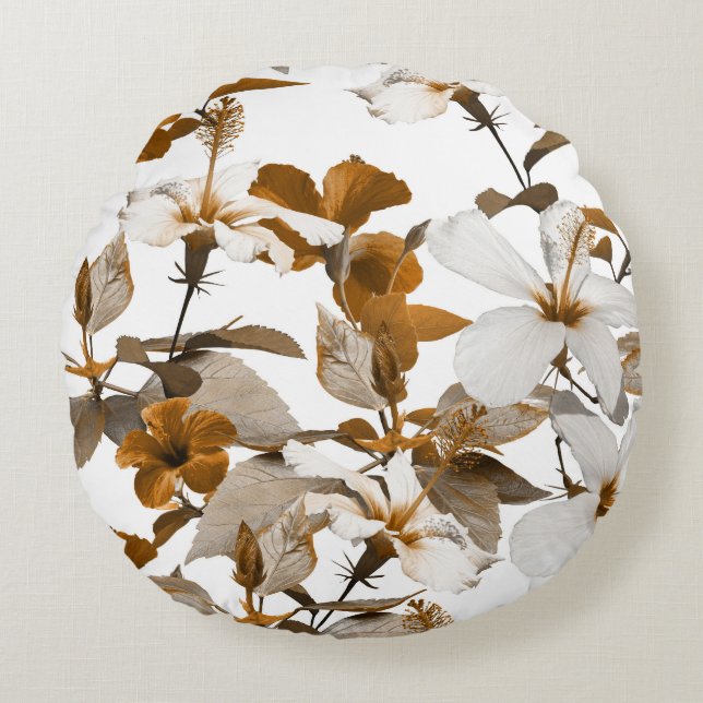 Vintage Tropical Hibiscus: Photo Collage Pattern Round Cushion (Front)