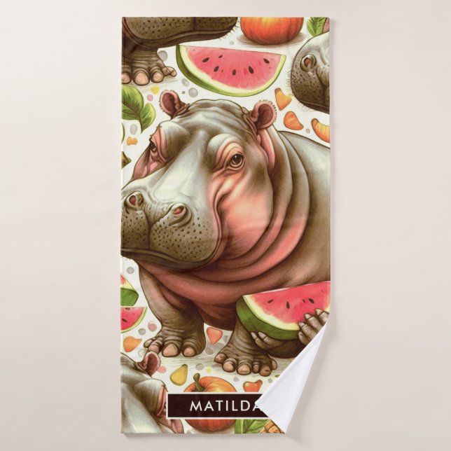 Vintage Tropical Hippopotamus Pattern Bath Towel (Bath Towel)