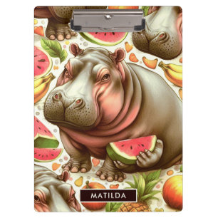Vintage Tropical Hippopotamus Pattern Clipboard