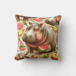 Vintage Tropical Hippopotamus Pattern Cushion