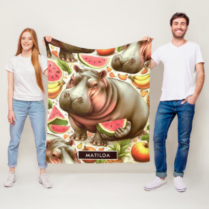 Vintage Tropical Hippopotamus Pattern Fleece Blanket