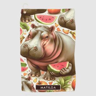 Vintage Tropical Hippopotamus Pattern Golf Towel