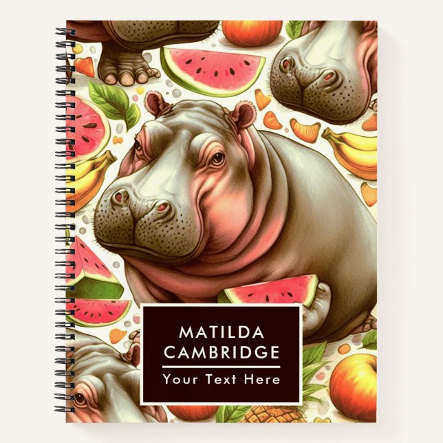 Vintage Tropical Hippopotamus Pattern Notebook (Front)