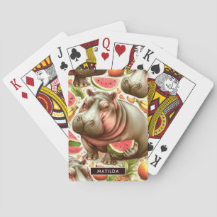Vintage Tropical Hippopotamus Pattern Playing Cards