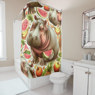 Vintage Tropical Hippopotamus Pattern Shower Curtain