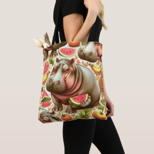 Vintage Tropical Hippopotamus Pattern Tote Bag