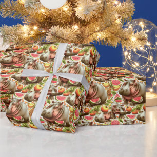 Vintage Tropical Hippopotamus Pattern Wrapping Paper