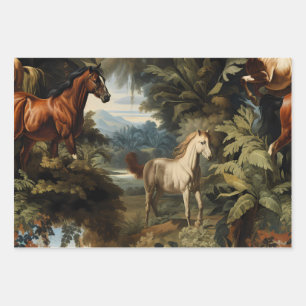 Vintage Tropical Horse Pattern Elegant Equestrian  Wrapping Paper Sheet