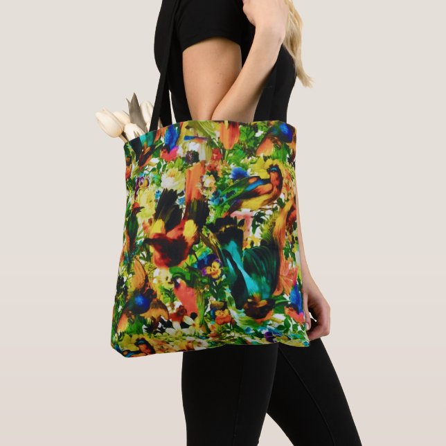 Vintage Tropical Jungle Wild Parrots Tote Bag (Close Up)