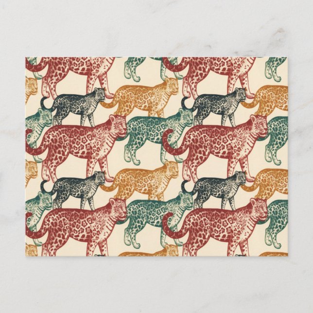 Vintage Tropical Jungle Wild Stalking Leopard Announcement Postcard (Front)