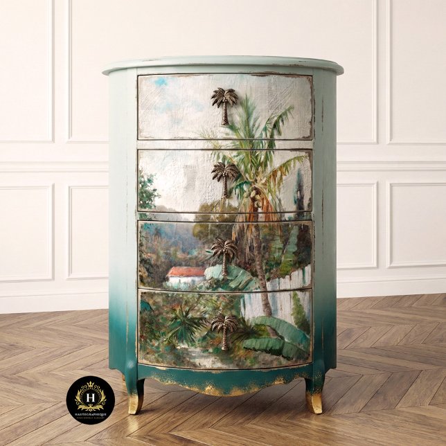 Vintage Tropical Landscape Palm Tree Decoupage Tissue Paper (Creator Uploaded)