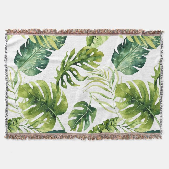 Vintage Tropical Leaf Throw Blanket (Front)