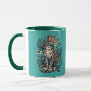 Vintage Tropical Leopard & Monstera Leaves TwoTone Mug