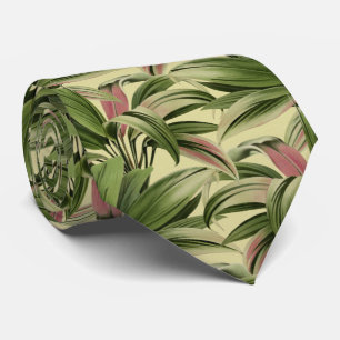 Vintage Tropical Palm Botanical Watercolor Cream Tie