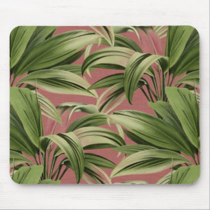 Vintage Tropical Palm Botanical Watercolor Rose Mouse Pad
