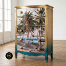 Vintage Tropical Palm Tree Beach Scene Decoupage