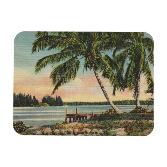 Vintage Tropical Palm Tree Sunset Magnet (Horizontal)