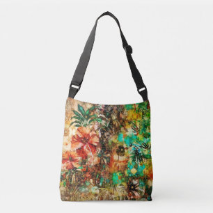 Vintage Tropical Parrot Jungle Floral Hibiscus Crossbody Bag