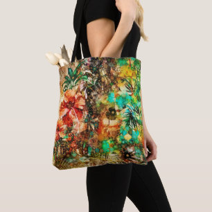 Vintage Tropical Parrot Jungle Floral Hibiscus Tote Bag