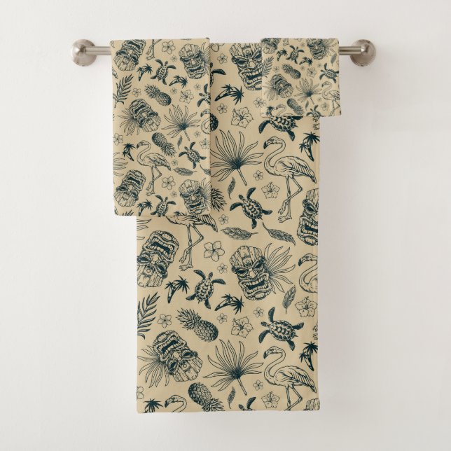 Vintage Tropical Pattern Bath Towel Set (Insitu)