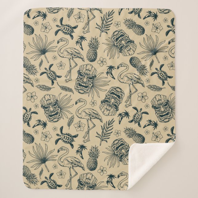 Vintage Tropical Pattern Sherpa Blanket (Front)