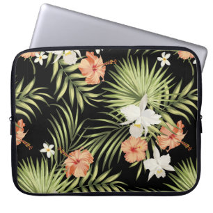 vintage tropical pattern with hibiscus flowers and laptop sleeve