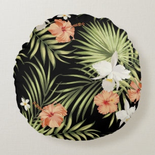 vintage tropical pattern with hibiscus flowers and round cushion