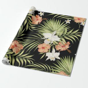 vintage tropical pattern with hibiscus flowers and wrapping paper