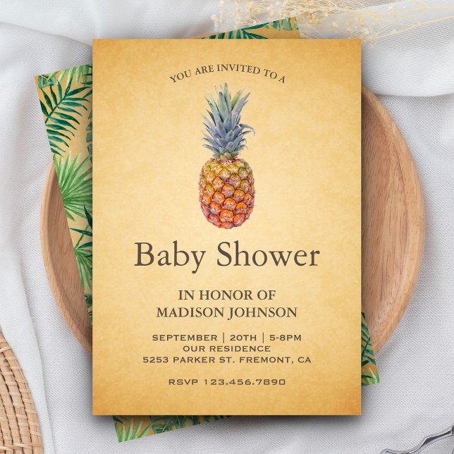 Vintage Tropical Pineapple Baby Shower Invitation (Creator Uploaded)